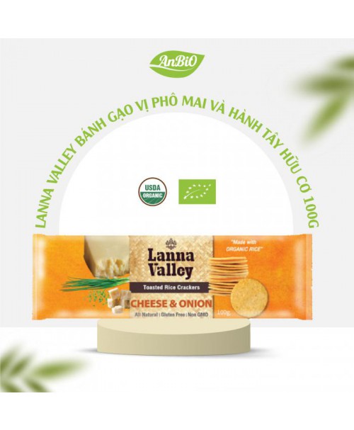Lanna Valley Bánh gạo vị phô mai và hành tây hữu cơ 100g