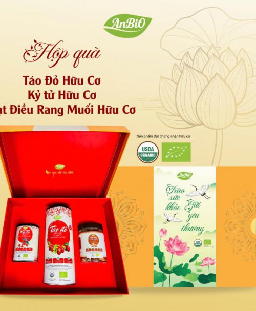 Set quà trao sức khỏe-gửi yêu thương (táo đỏ, kỷ tử, hạt điều có vỏ lụa) 