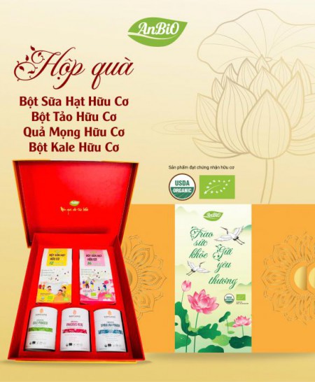 Set quà trao sức khỏe-gửi yêu thương (Bột sữa hạt hữu cơ, bột tảo hữu cơ, bột quả mọng , bột kale) 
