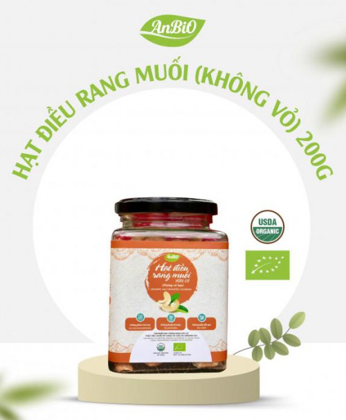 Hạt điều rang muối hữu cơ không vỏ lụa 200g ( Lọ thủy tinh)