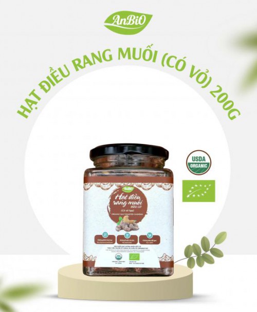 Hạt điều rang muối hữu cơ có vỏ lụa 200g (lọ thủy tinh)
